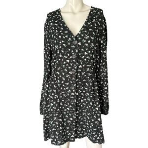 Abound Black Floral Long Sleeve Mini Dress Size Large